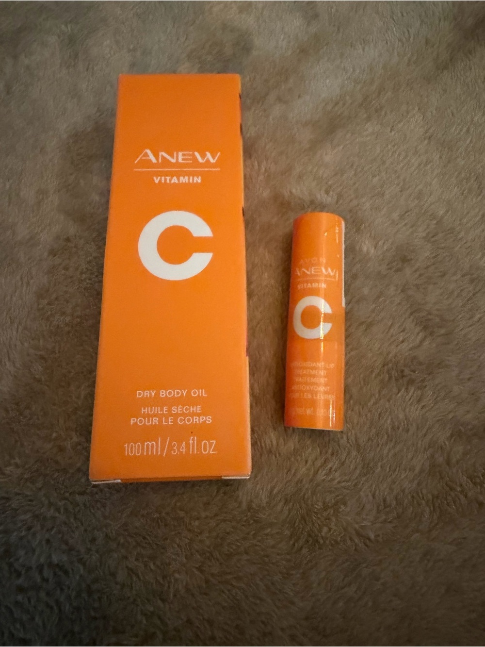 Avon Vitamin C Dry Body Oil and lip treatment